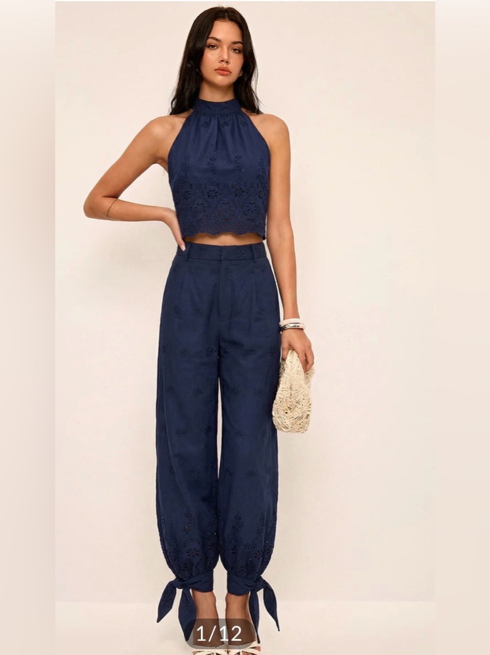 Commense Eyelet Top & Tie - Cuff pants set